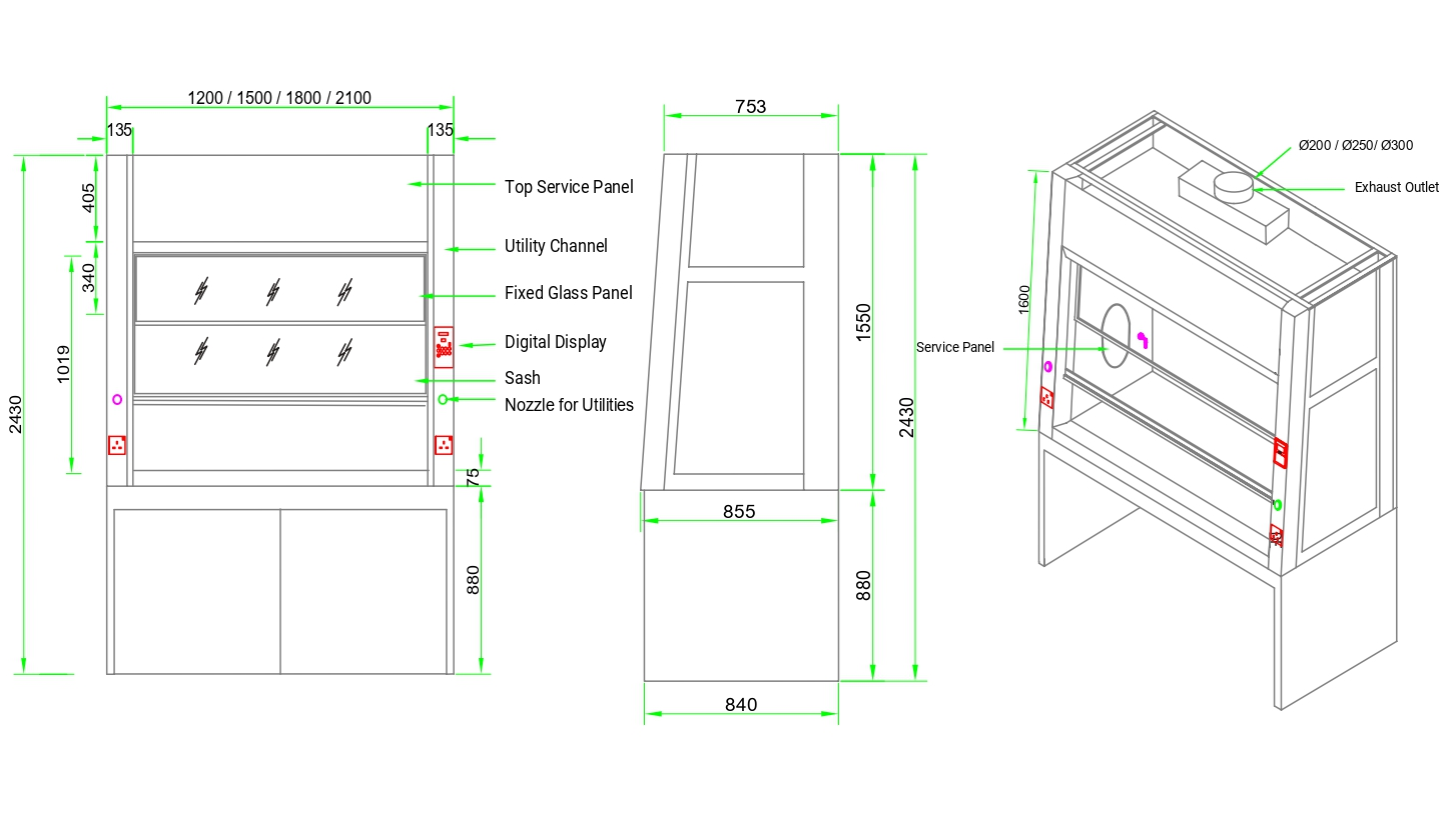 Technical Drawing | Epolab General Purpose Fumehood